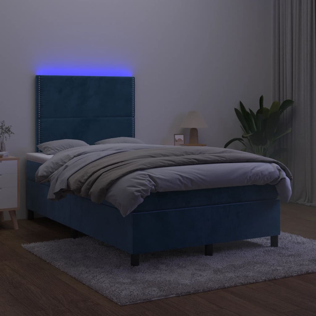 Boxspring met matras en LED fluweel donkerblauw 120x190 cm