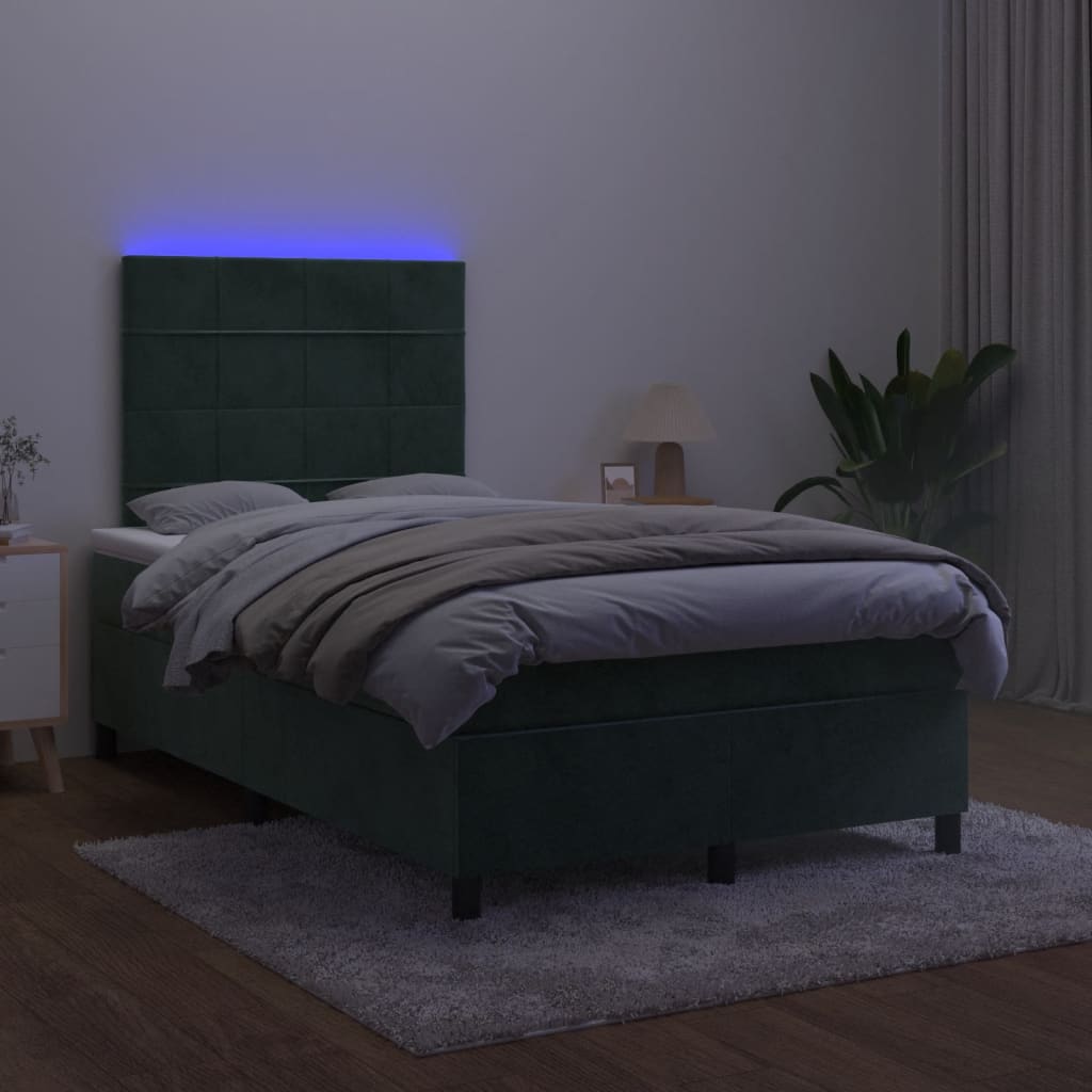 Boxspring met matras en LED fluweel donkergroen 120x190 cm