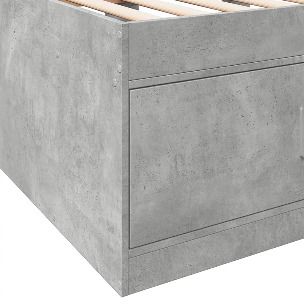 Slaapbank met lades 100x200 cm bewerkt hout betongrijs