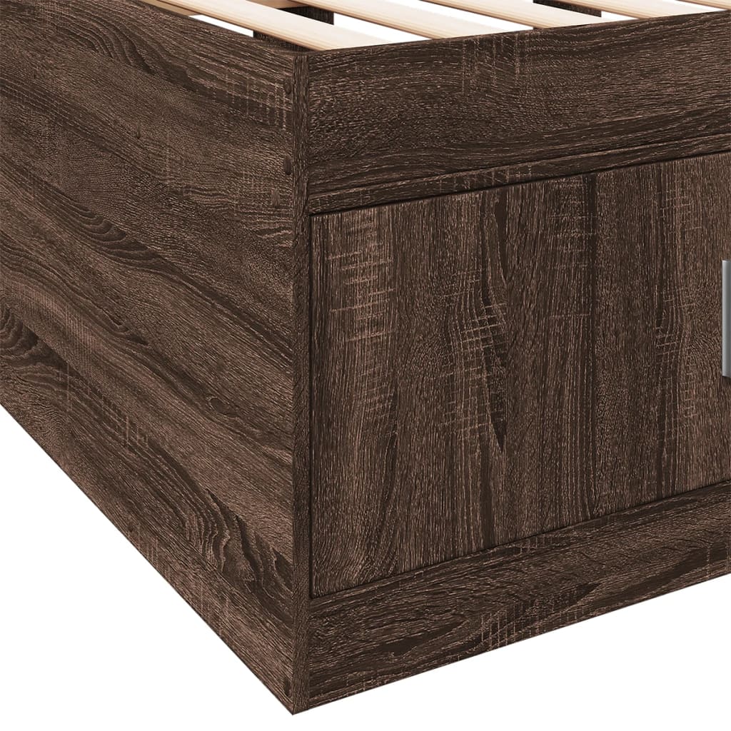 Slaapbank met lades 100x200 cm bewerkt hout bruin eikenkleurig