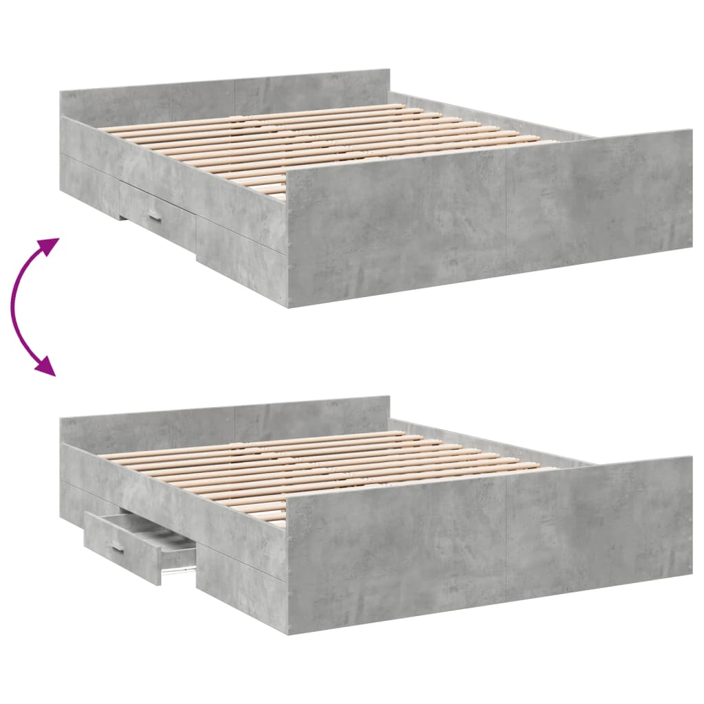 Bedframe met lades bewerkt hout betongrijs 150x200 cm