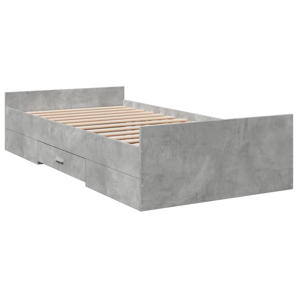 Bedframe met lades bewerkt hout betongrijs 75x190 cm