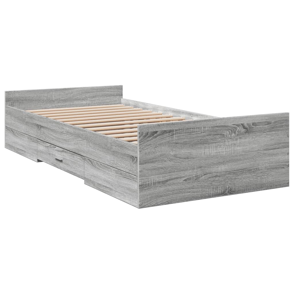 Bedframe met lades bewerkt hout grijs sonoma eiken 75x190 cm
