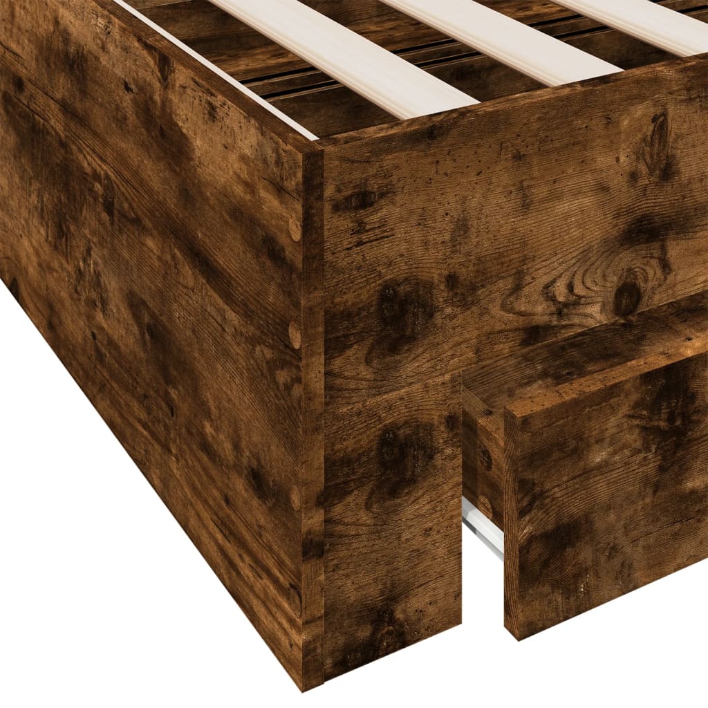 Bedframe met lades bewerkt hout gerookt eikenkleurig 75x190 cm