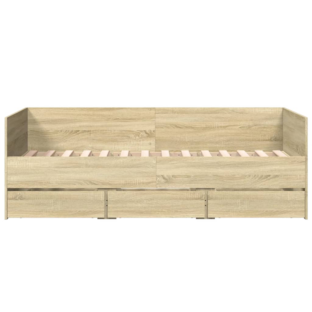 Slaapbank met lades 75x190 cm bewerkt hout sonoma eikenkleurig