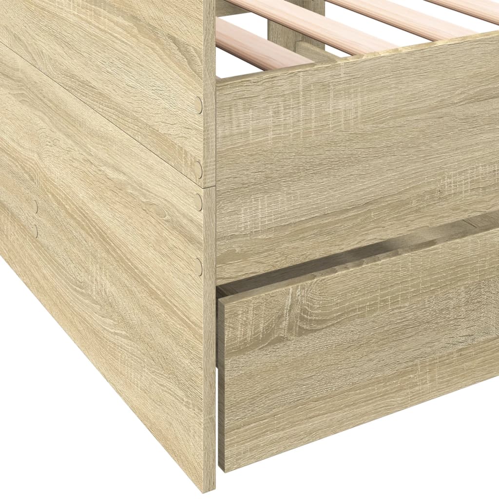 Slaapbank met lades 75x190 cm bewerkt hout sonoma eikenkleurig