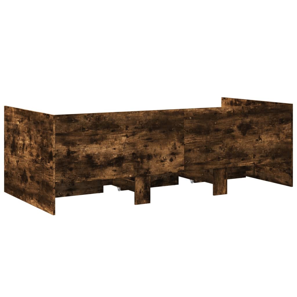 Slaapbank met lades 75x190 cm bewerkt hout gerookt eikenkleurig