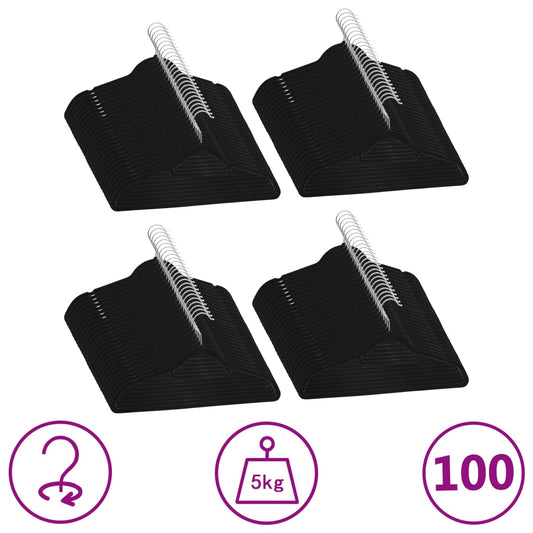 Maak je kledingkast compleet met onze 100-delige set zwarte fluwelen anti-slip kledinghangers!