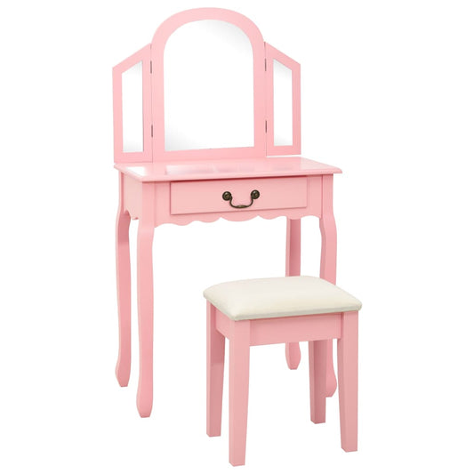 Prachtige make-up tafel met krukje - Paulowniahout MDF - 65x36x128 cm - Roze - Handig en elegant