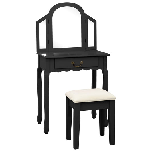 Elegante kaptafel set met bijpassende kruk - Hoogwaardig zwart design - Gemaakt van paulowniahout en MDF - Afmetingen: 65x36x128 cm