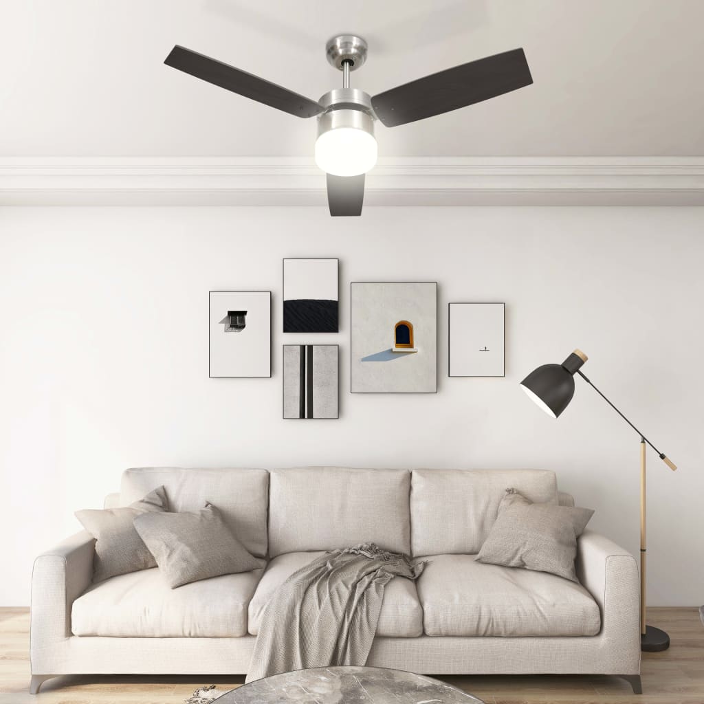 Moderne plafondventilator met lamp en afstandsbediening in elegante donkerbruine uitvoering - 108 cm