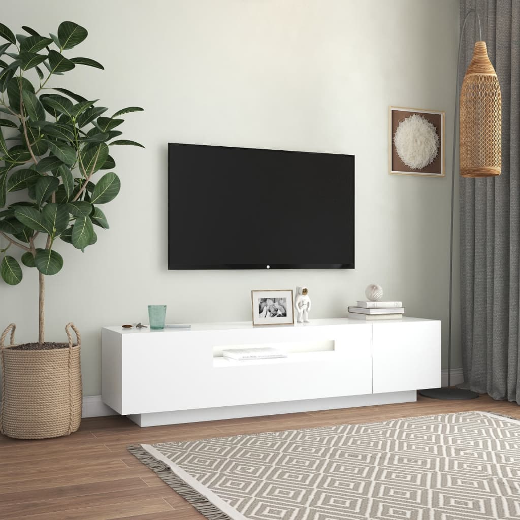 Prachtig wit tv-meubel met trendy LED-verlichting - afmetingen 160x35x40 cm