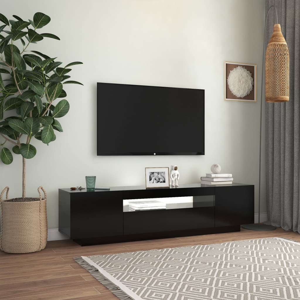 Modern tv-meubel met sfeervolle LED-verlichting - 160x35x40 cm - in elegant zwart