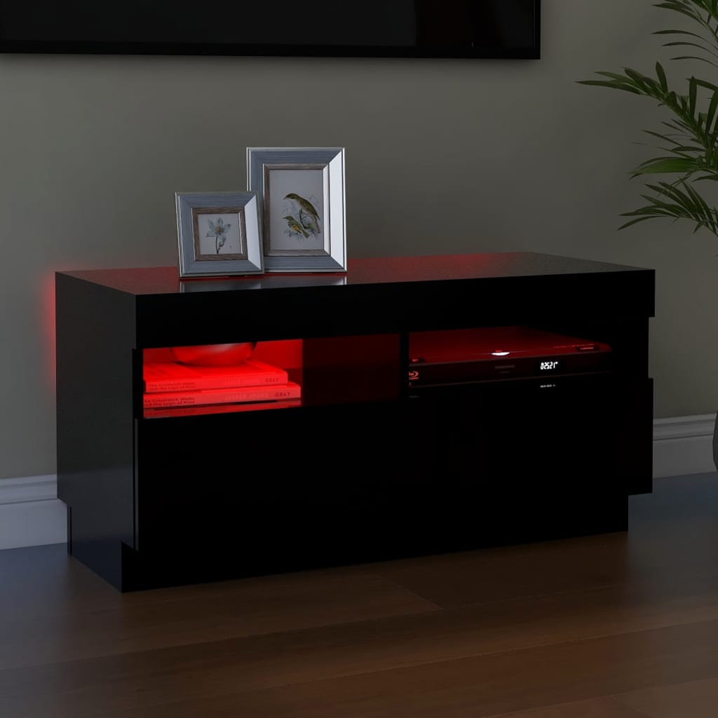 Zwart TV-meubel met LED-verlichting - Afmetingen 80x35x40 cm