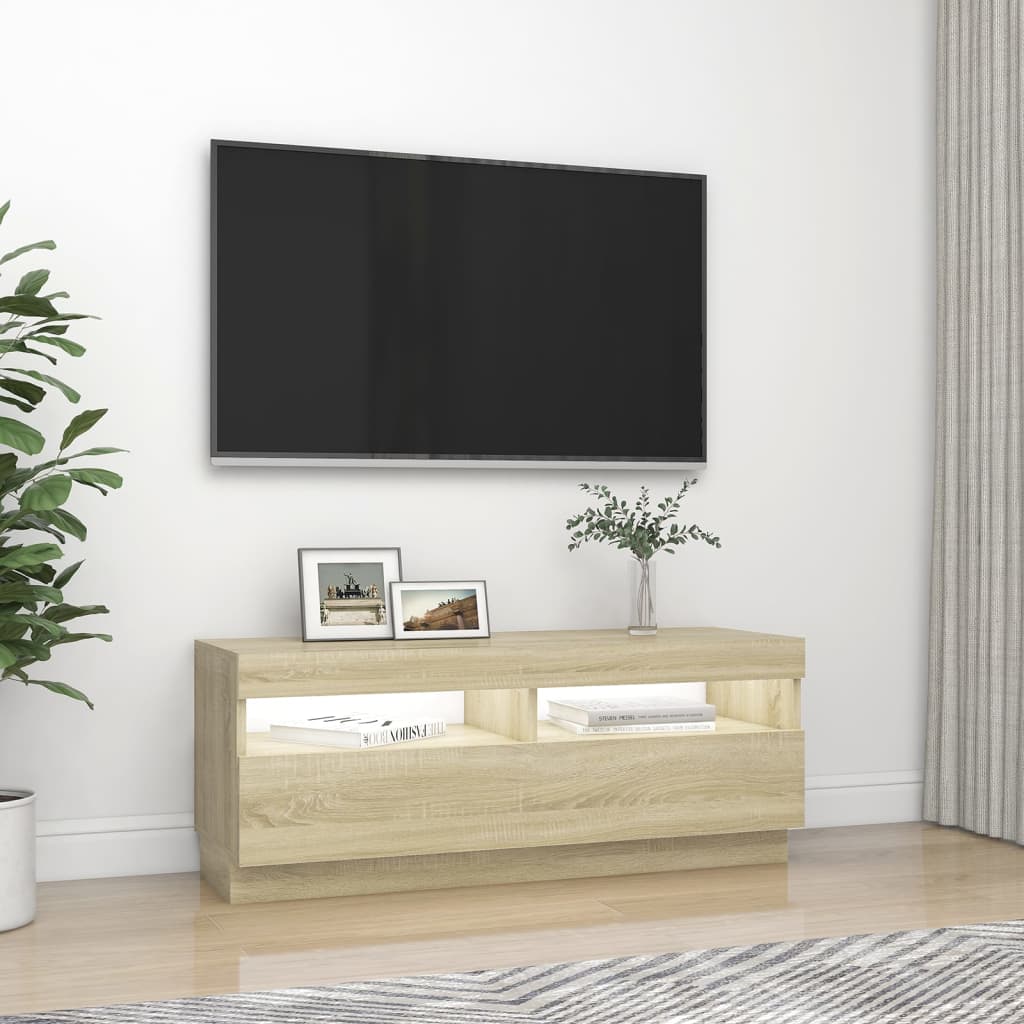 Stijlvol tv-meubel met LED-verlichting - 100x35x40 cm - Sonoma eiken look