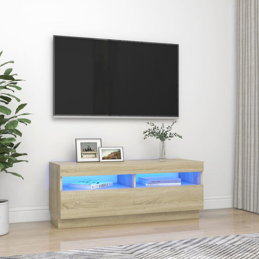 Stijlvol tv-meubel met LED-verlichting - 100x35x40 cm - Sonoma eiken look