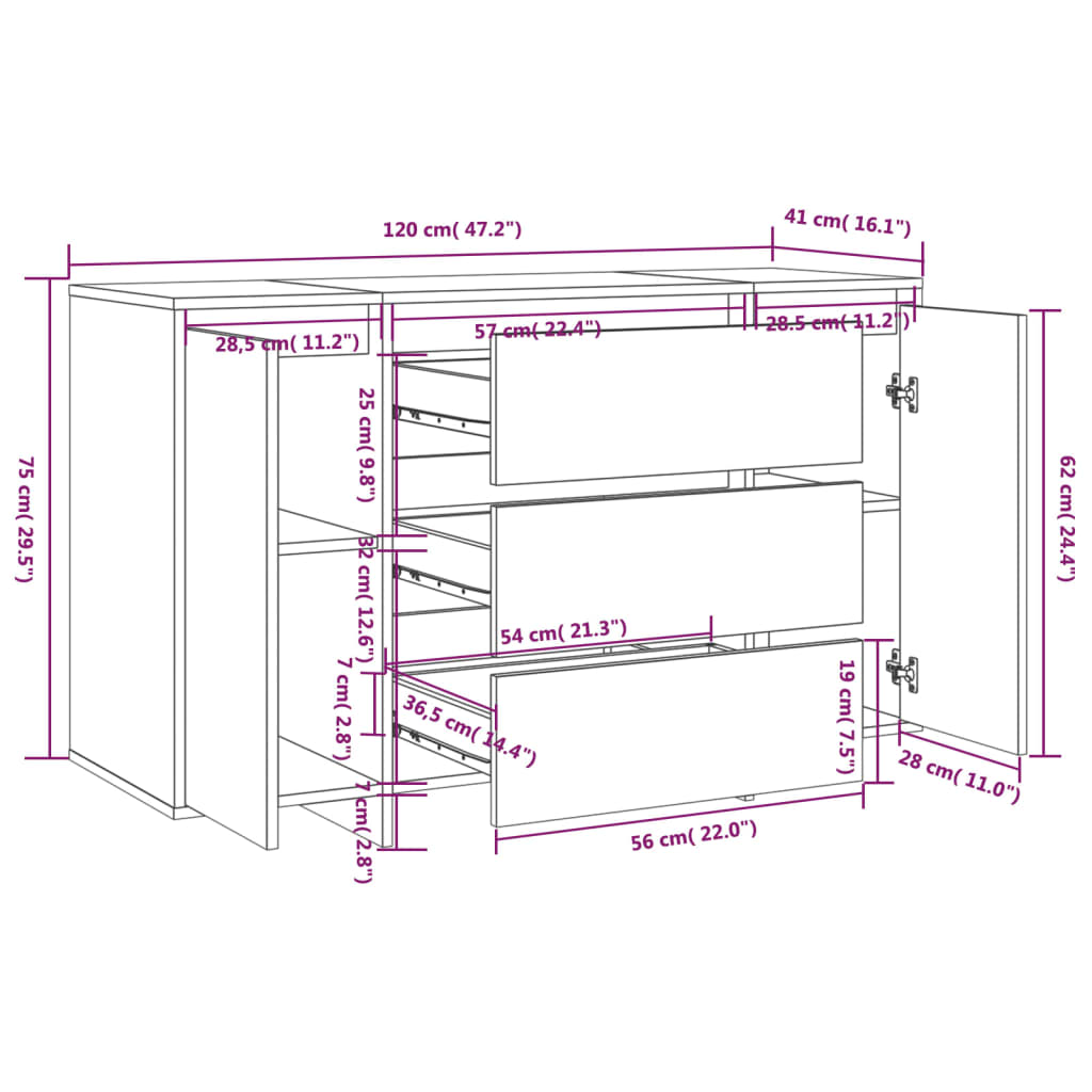 Stijlvol Dressoir met 3 lades - 120x41x75 cm – Duurzaam spaanplaat – Trendy Sonoma Eikenkleur