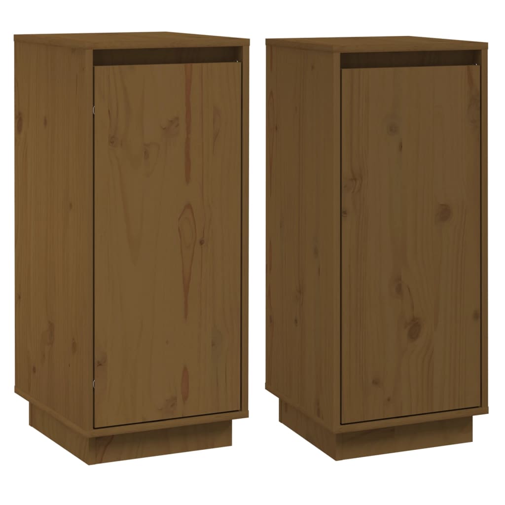 Stijlvolle en solide dressoirs van massief grenenhout - set van 2 stuks, honingbruin kleur, afmetingen 31,5x34x75 cm