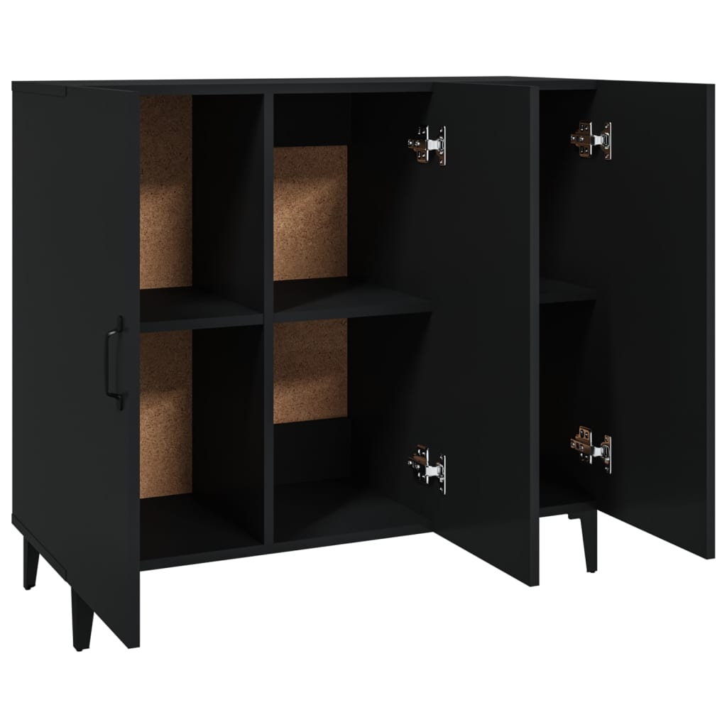 Stijlvol zwart dressoir van bewerkt hout - afmeting 90x34x80 cm
