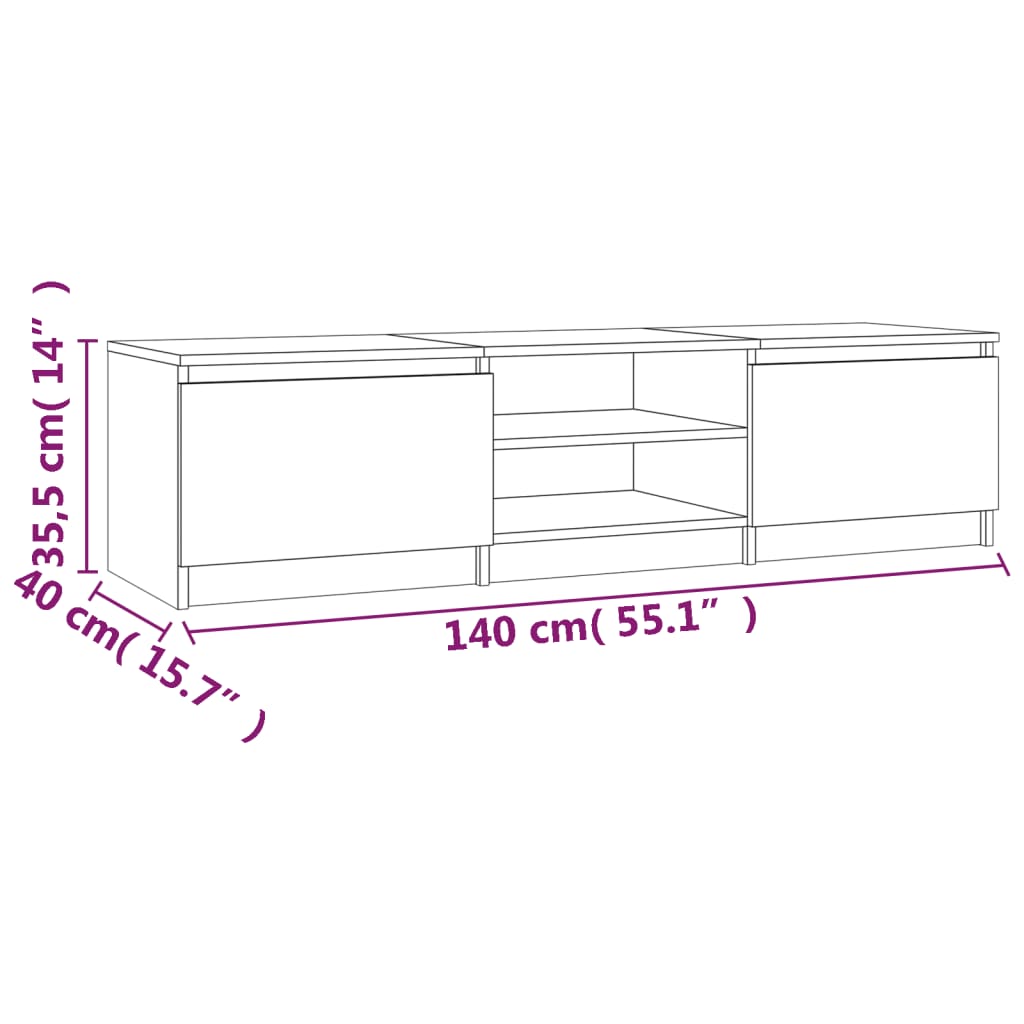 Stijlvol Tv-meubel - 140x40x35,5 cm - Prachtige gerookt eikenkleurige afwerking