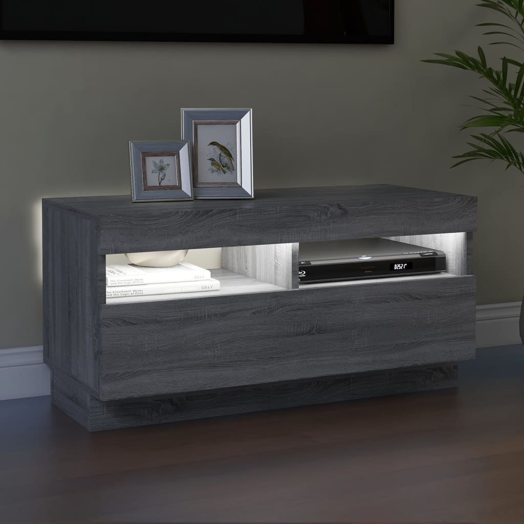 Moderne tv-meubel met sfeervolle LED-verlichting - 80x35x40 cm - in elegante grijs sonoma eiken kleur