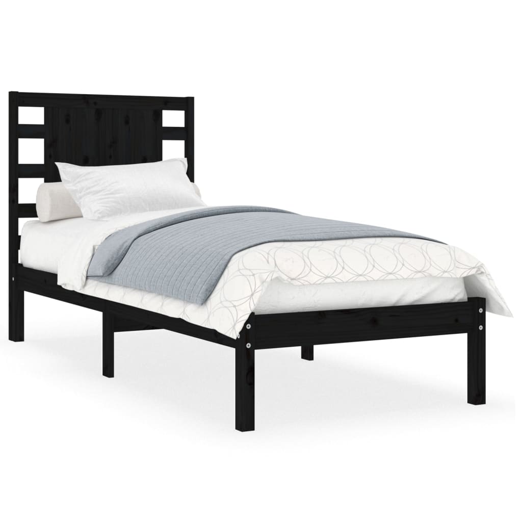 Nieuwe stijlvolle zwarte bedframe van massief hout - perfect voor eenpersoonsbed (90x190 cm)