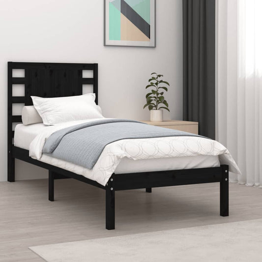 Nieuwe stijlvolle zwarte bedframe van massief hout - perfect voor eenpersoonsbed (90x190 cm)