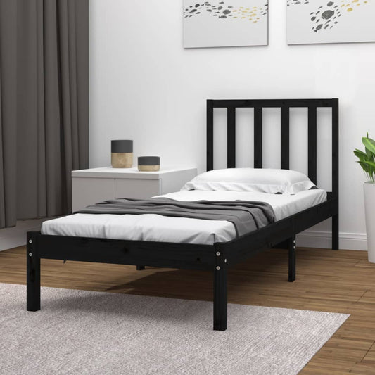 Zwart bedframe van massief grenenhout - 75x190 cm (2FT6) - Klein eenpersoonsbed