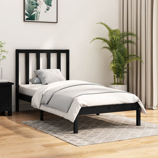 Modern en stijlvol bedframe van duurzaam massief grenenhout in de kleur zwart - 75x190 cm - Ideaal voor kleine eenpersoonsbedden