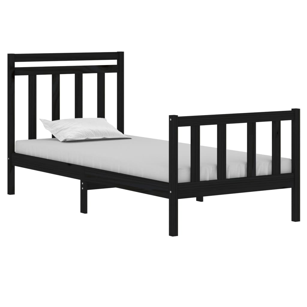 Stijlvol zwart bedframe van massief hout - 90x190 cm - Perfect voor een eenpersoonsbed