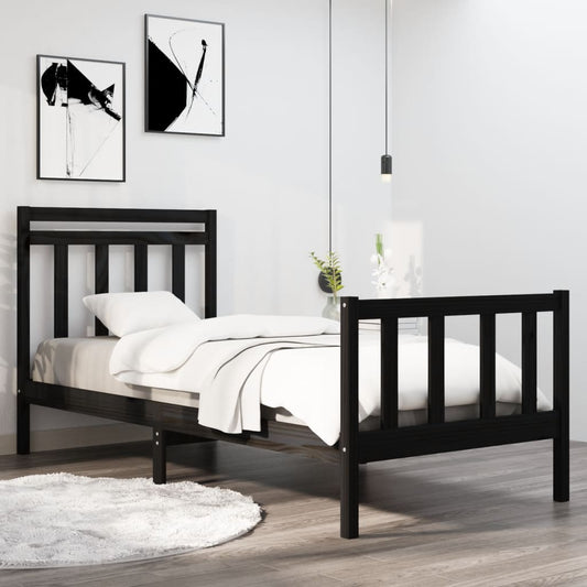 Stijlvol zwart bedframe van massief hout - 90x190 cm - Perfect voor een eenpersoonsbed
