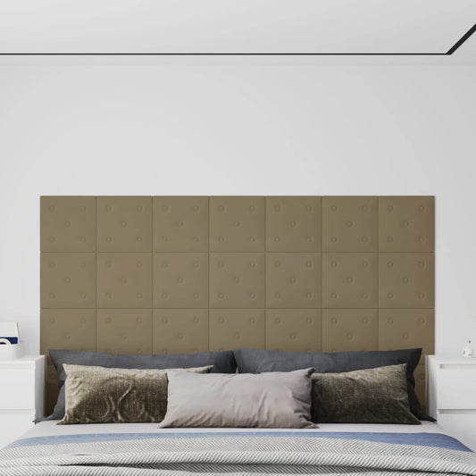 Wandpanelen 12 st 1,08 m² 30x30 cm kunstleer cappuccinokleurig