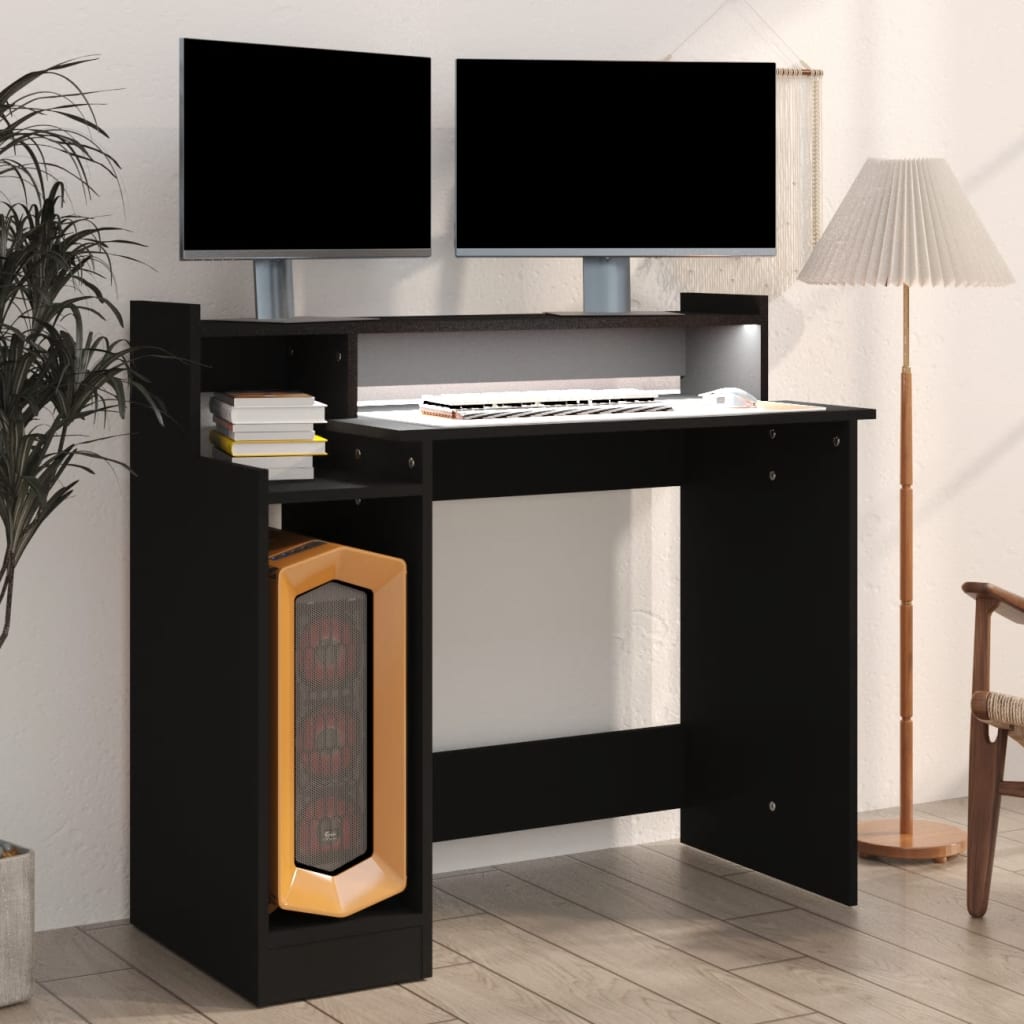 Stijlvol bureau met LED-verlichting - 97x45x90 cm - bewerkt hout - in elegant zwart