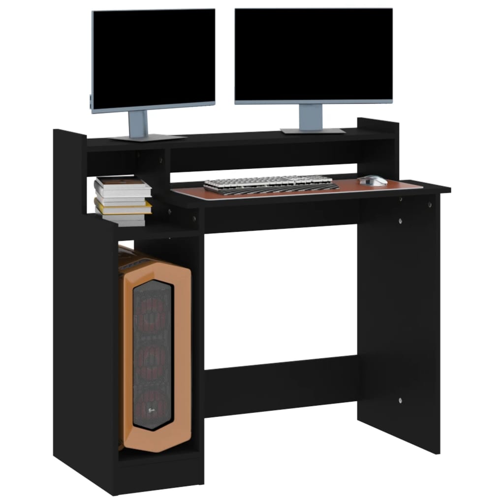 Stijlvol bureau met LED-verlichting - 97x45x90 cm - bewerkt hout - in elegant zwart