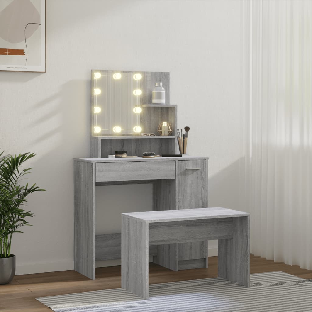 Luxe kaptafelset - Bewerkt hout - Met sfeervolle LED verlichting - Stijlvol grijs sonoma
