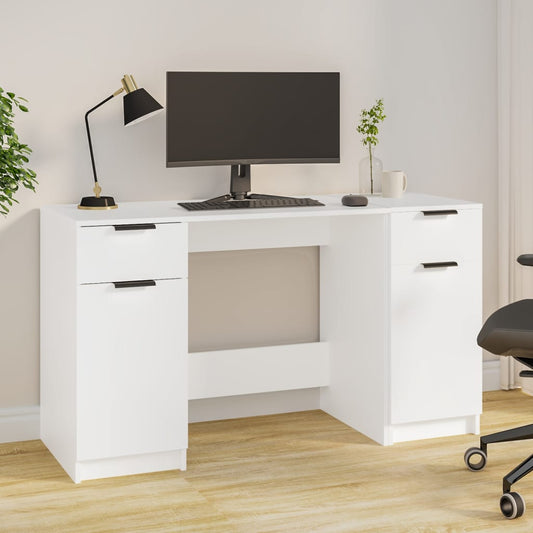 "Houten wit bureau met bijzetkast - Stijlvol en praktisch"