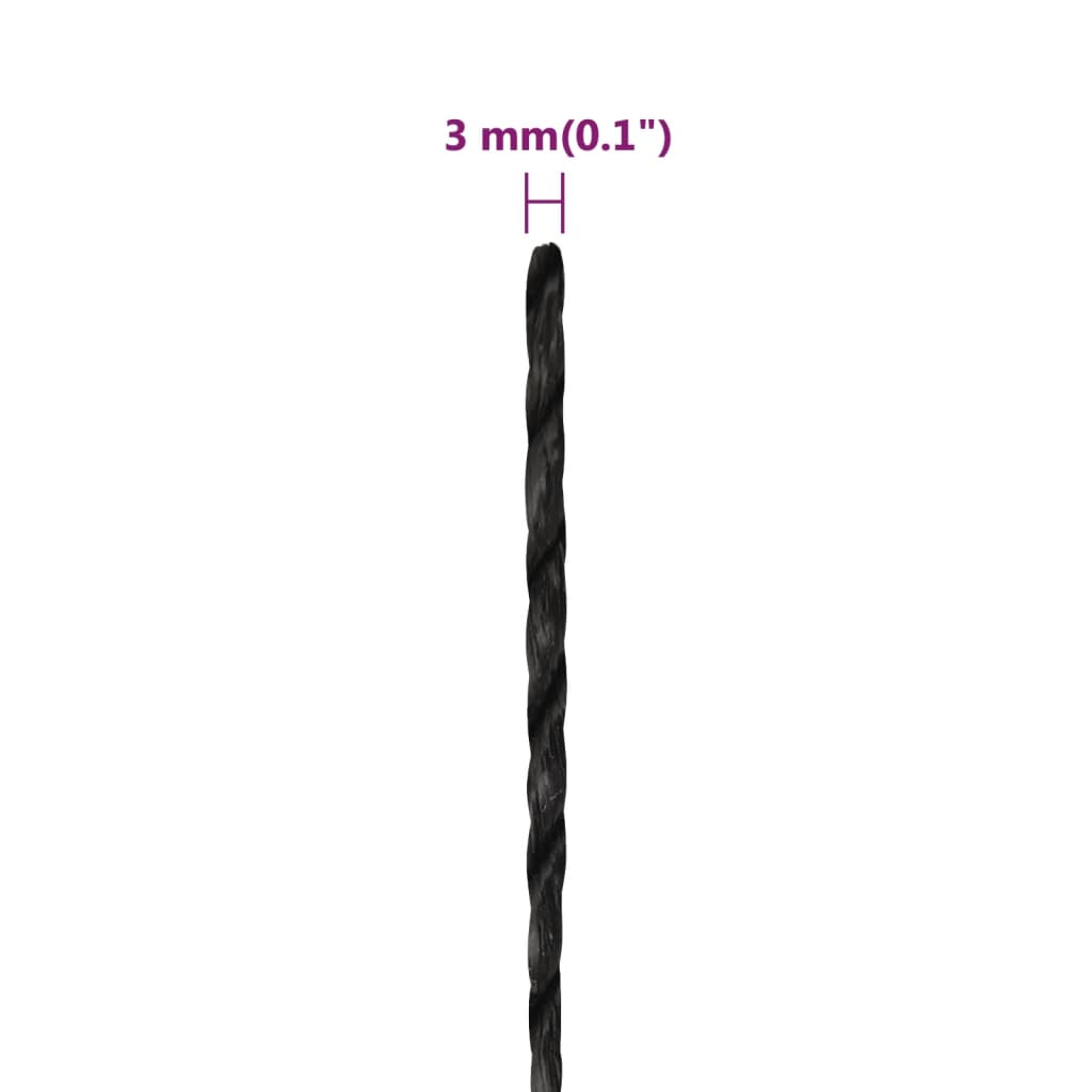 Werktouw 3 mm 50 m polypropeen zwart
