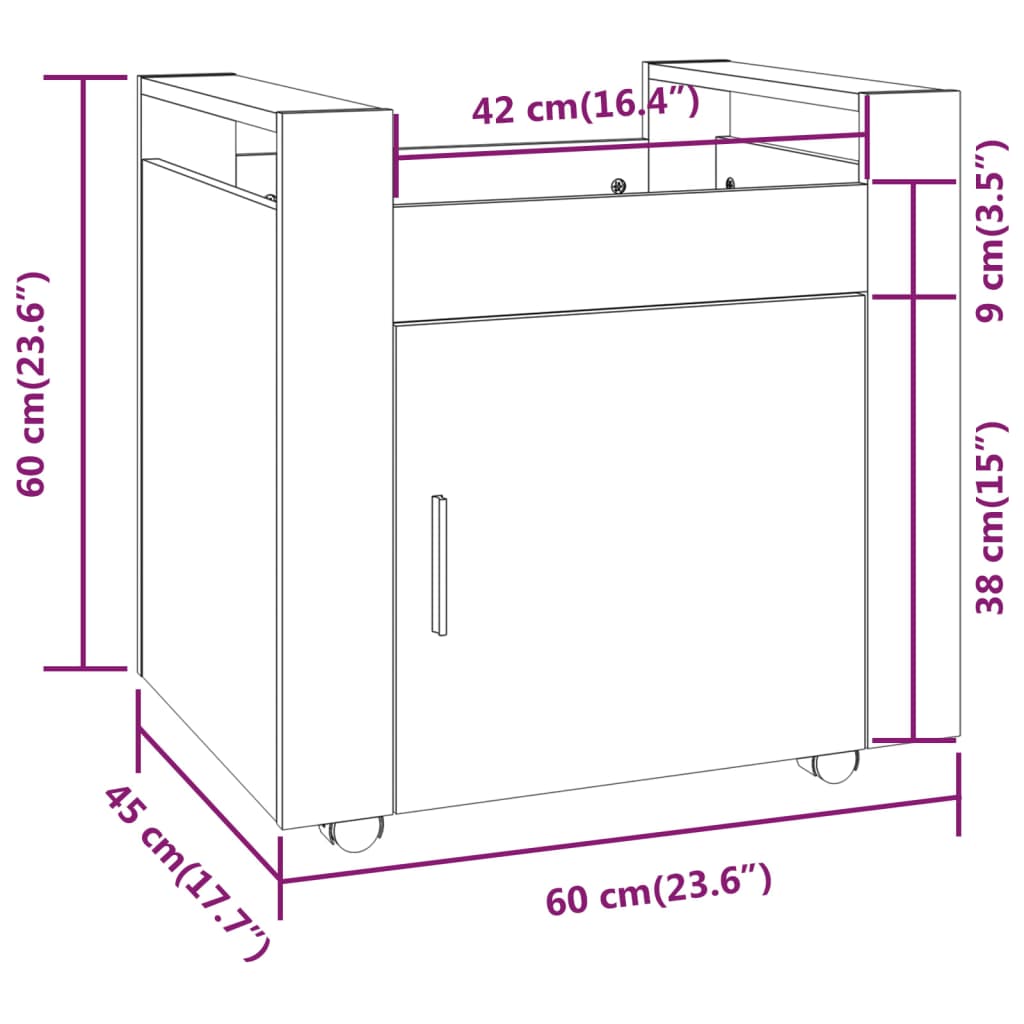 Bureaukastje 60x45x60 cm bewerkt hout hoogglans wit