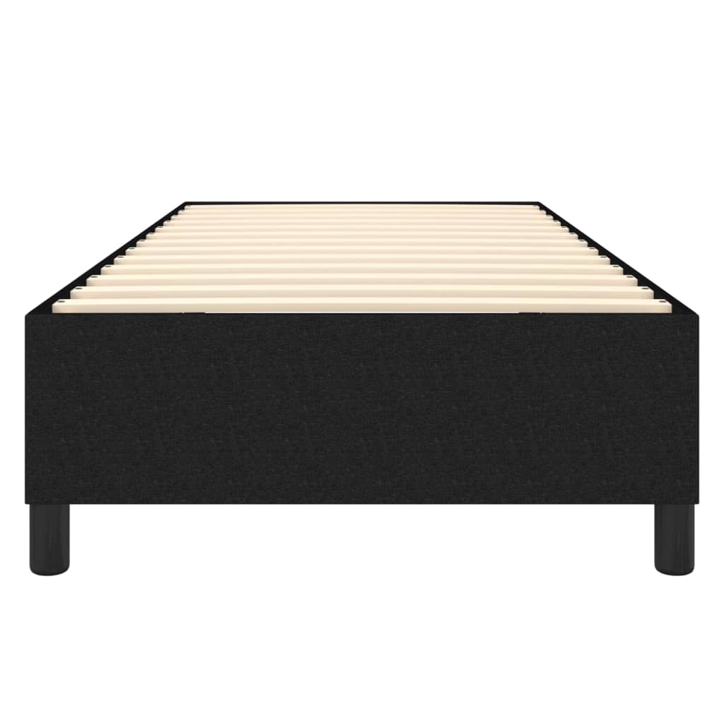 Trendy bedbasis met houten latten en donker gestoffeerde ombouw.