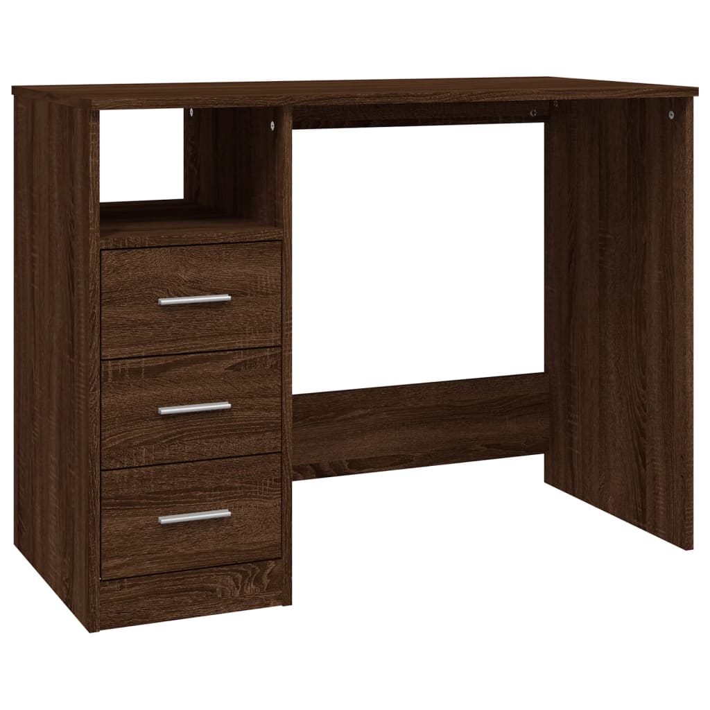 Stijlvol bureau van bewerkt hout met lades - 102x50x76 cm - bruin eiken kleur