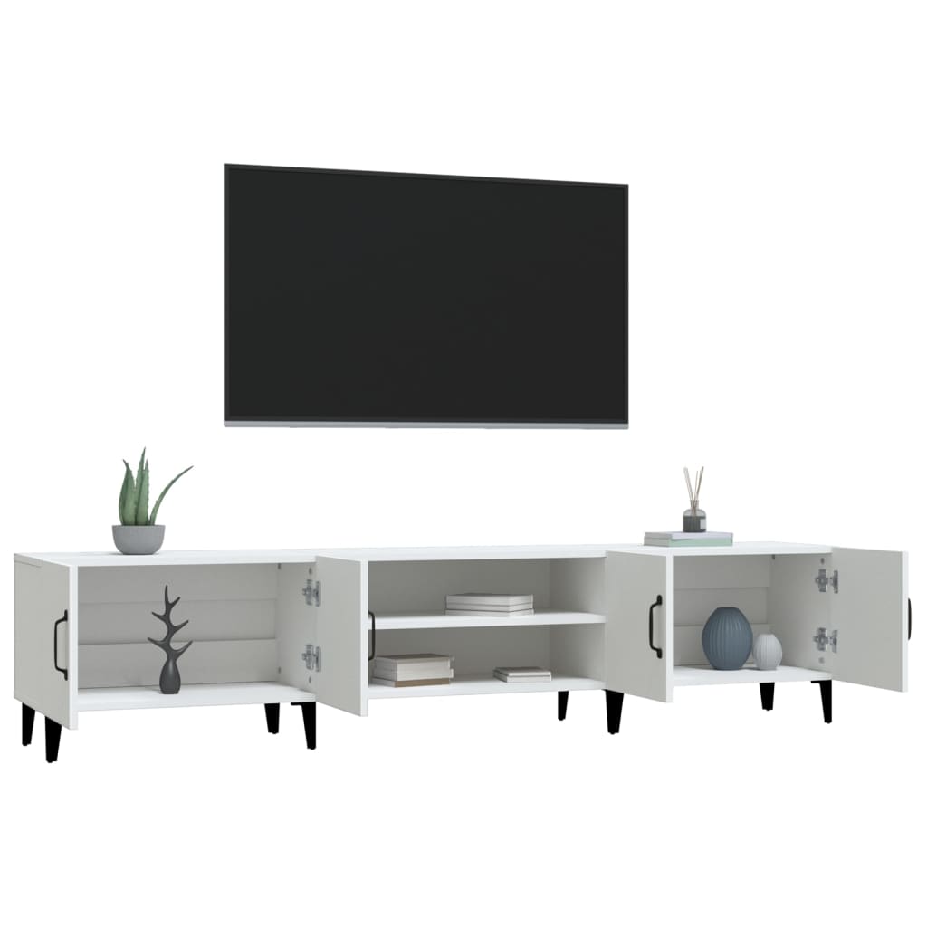 Stijlvol TV-meubel van bewerkt hout in wit - 180x31,5x40 cm