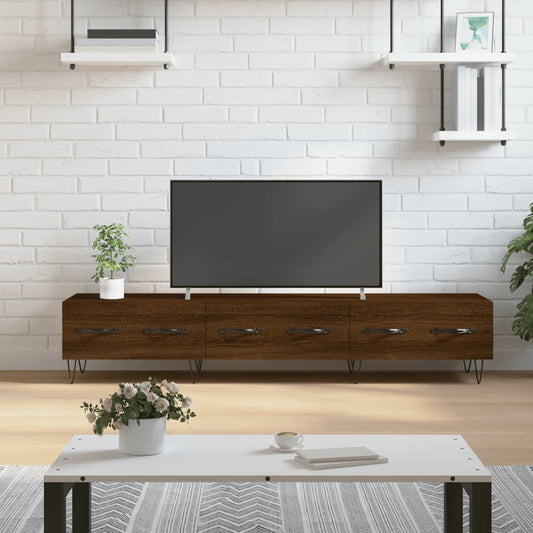 Stijlvol Tv-meubel van bewerkt hout in bruin eikenkleur - 150x36x30 cm