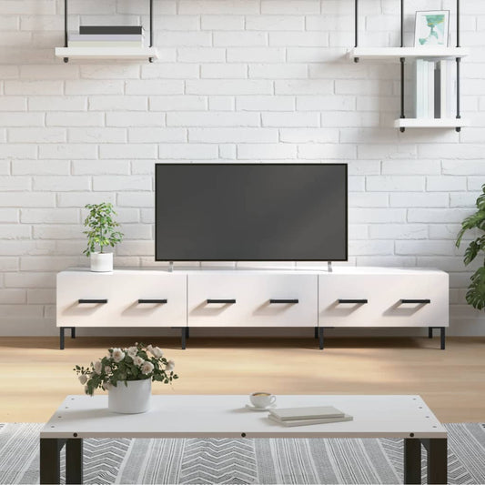 Stijlvol Tv-meubel van bewerkt hout in hoogglans wit - 150x36x30 cm