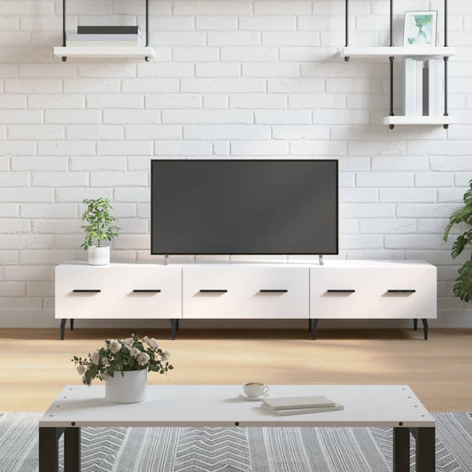 Stijlvol Tv-meubel van hoogglans wit bewerkt hout - Afmetingen: 150x36x30 cm