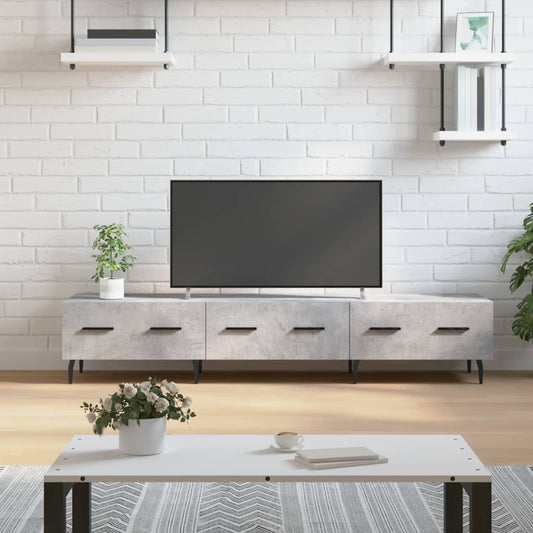 Stijlvol Tv-meubel van bewerkt hout in betongrijs - 150x36x30 cm