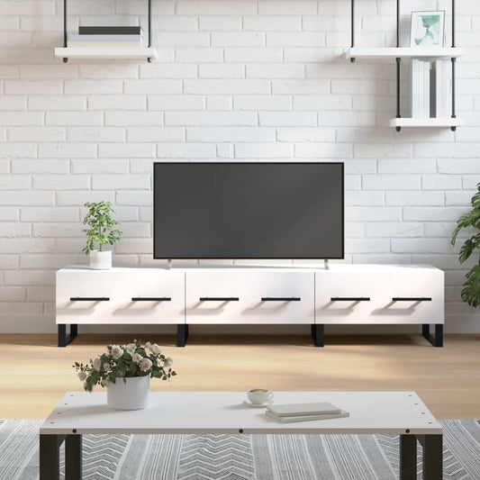 Stijlvol Tv-meubel van bewerkt hout in wit - 150x36x30 cm