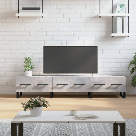 Stijlvol TV-meubel van bewerkt hout in betongrijs - 150x36x30 cm