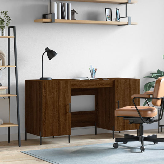 Stijlvol bureau van bewerkt hout in bruine eikenkleur - Afmetingen: 140x50x75 cm