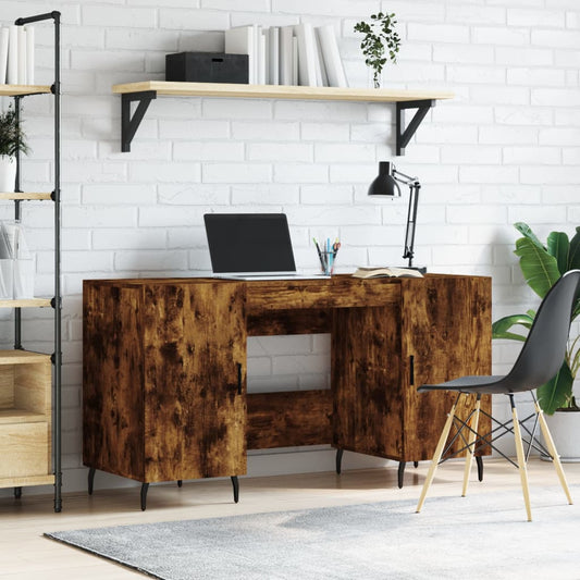 Stijlvol bewerkt houten bureau in gerookt eikenkleur - 140x50x75 cm