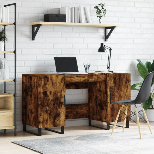 Stijlvol bewerkt houten bureau - Afmetingen 140x50x75 cm - Eikenkleurig